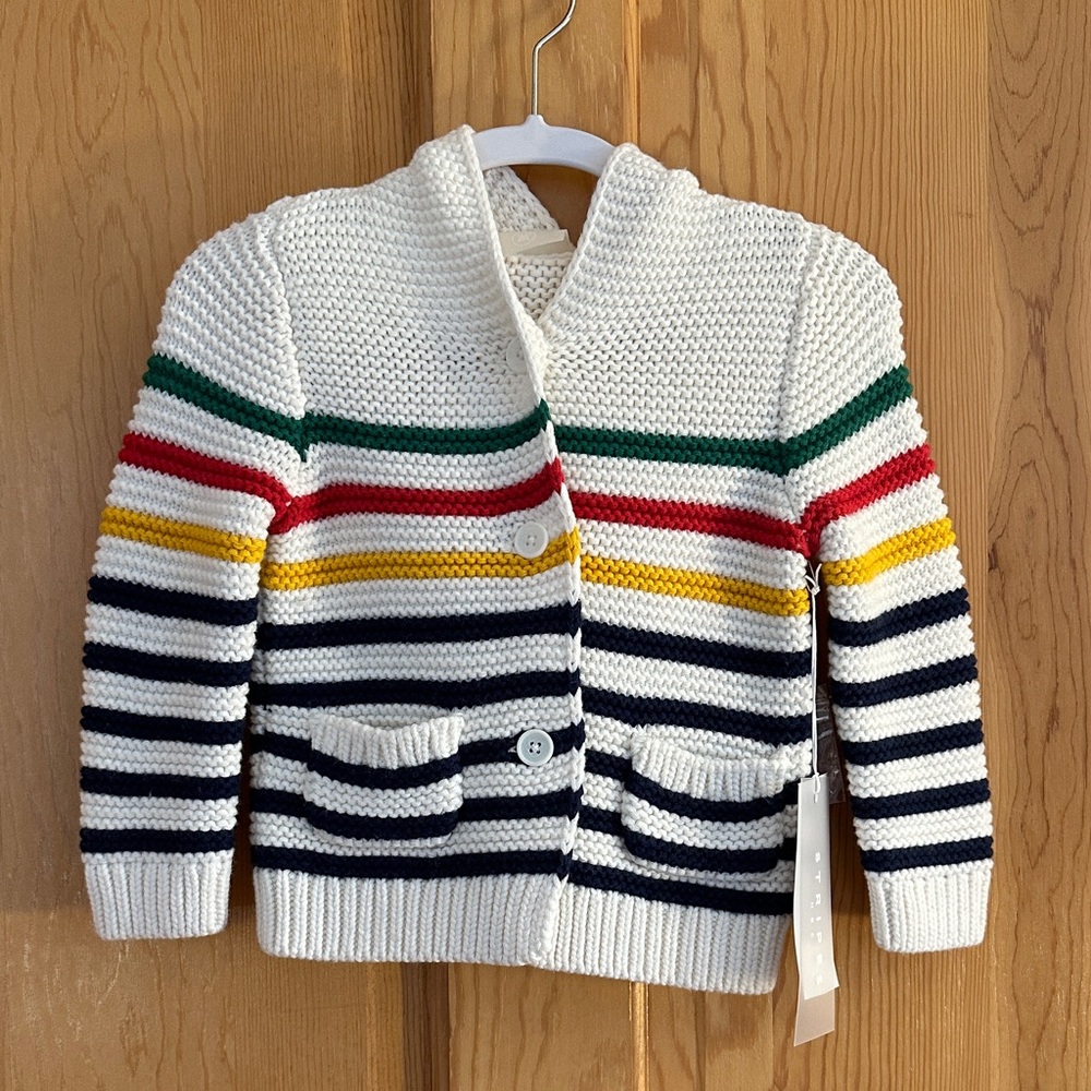 Infant/toddler Striped Knit Cardigan Jacket - White with Multi Stripes